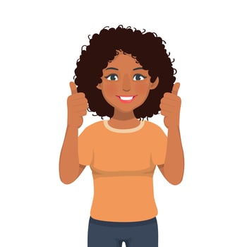 Happy young African woman showing thumb up gestures vector
