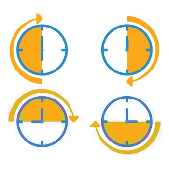 Time management. Watches with different times. Time management every six hours. Clock with arrow circle. Time icon symbol isolated on white background. vector