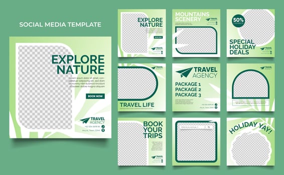 social media template banner travel and vacation service promotion vector