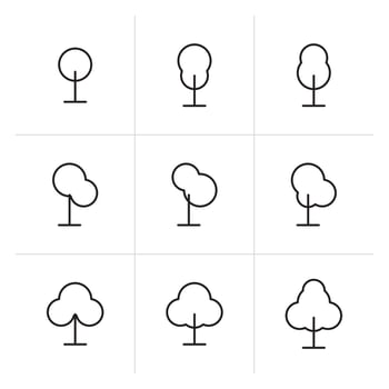 Tree line icon set. Collection of minimalistic vector illustrations.