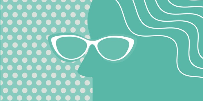 Eye glasses and sunglasses on vintage green banner. Flat vector. vector