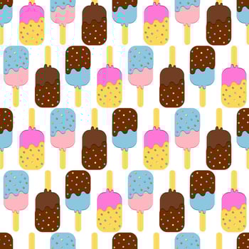 Seamless Colorful Ice Cream Pattern. Ice Cream Dessert on a Wooden Stick. Vector illustration.