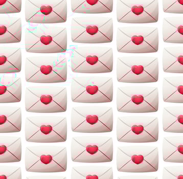 Pattern with love letter and heart on white background vector