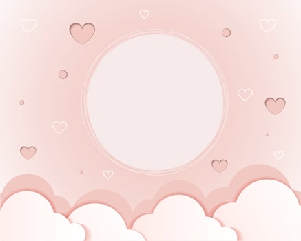 Delicate pink Valentine s Day background with hearts and clouds in paper cut style. Template for a card and space for an inscription. Vector. Postcard. Invitations. vector