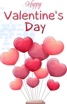 Valentine's Day card with balloons hearts and inscription, lettering vector