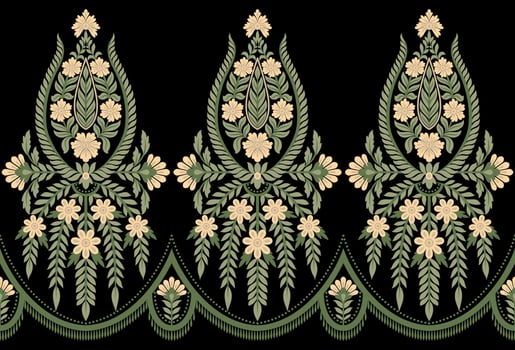 Damask seamless vector pattern. Classic vintage damask ornament, royal victorian geometric seamless pattern for wallpaper, textile, packaging. Floral baroque pattern, green background