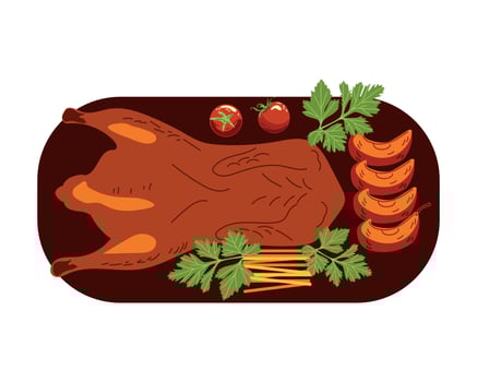 Peking duck with apples top view vector
