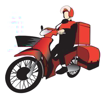 delivery man illustration riding a green scooter vector food delivery man