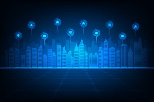 Vector technology internet of things smart city online network concept. Abstract blue background.