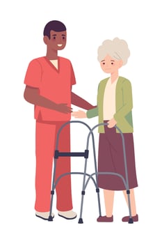 nurse male helping elderly woman vector