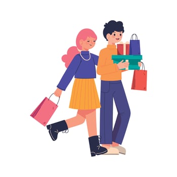 couple and shopping stuffs vector