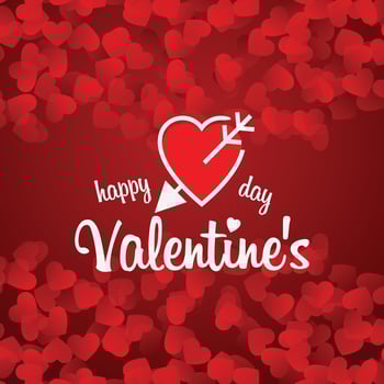 Happy Valentines Day greeting card.  Lettering typography poster on red hearts background vector illustration.