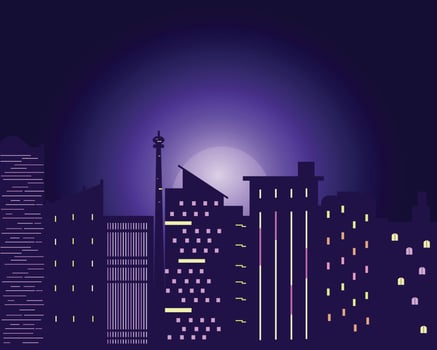 night light buildings vector