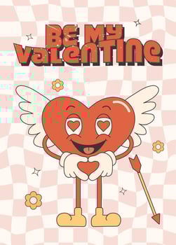 Retro groovy valentines day greeting card, banner, poster, invitation. vector