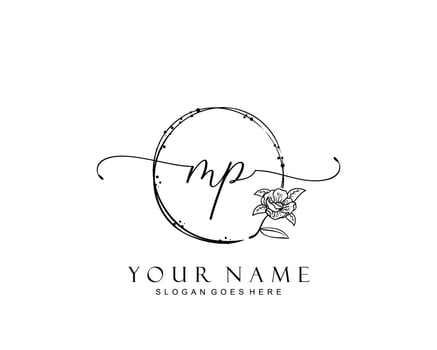 Initial MP beauty monogram and elegant logo design, handwriting logo of initial signature, wedding, fashion, floral and botanical with creative template. vector