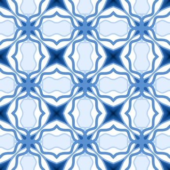 Blue Geometric Seamless Pattern with Tribal Shape. Pattern designed in Ikat, Aztec, Moroccan, Thai, Luxury Arabic Style. Ideal for Fabric Garment, Ceramics, Wallpaper. Vector Illustration.