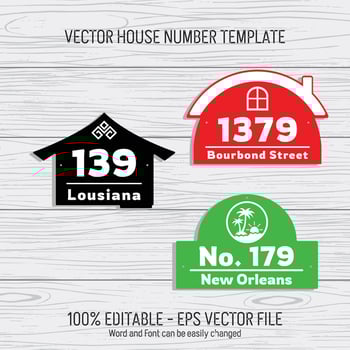 Laser cutting template files for house numbers, housing numbers, room numbers, villas, pavilions, apartments, and street names vector