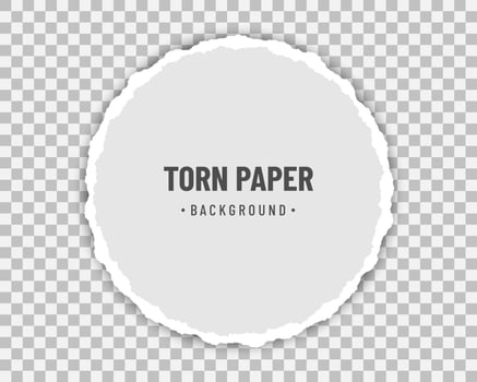 Round piece of torn white paper with soft shadow on transparent background vector