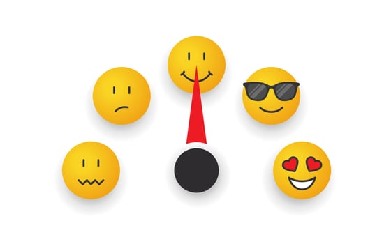 Emoticon scale. Mood scale. Satisfaction indicator. Performance measurement. Vector illustration