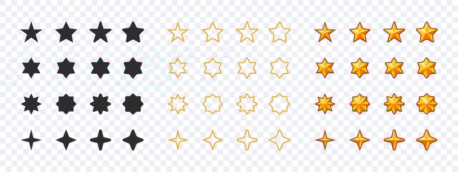 Stars set. Icon collection of stars. Different star shapes. Vector icons
