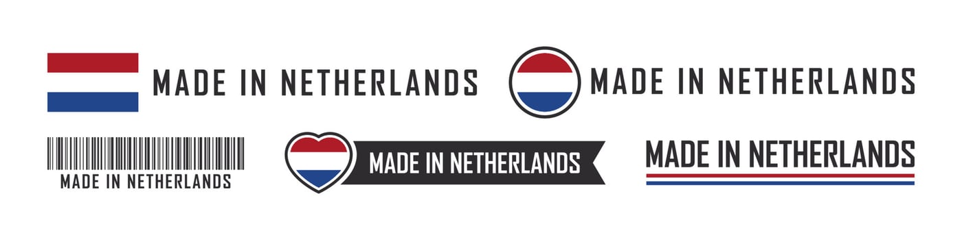 Made in Netherlands logo or labels. Netherlands product emblems. Vector illustration