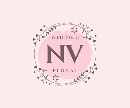 NV Initials letter Wedding monogram logos template, hand drawn modern minimalistic and floral templates for Invitation cards, Save the Date, elegant identity. vector