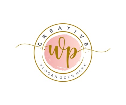 initial WP Feminine logo beauty monogram and elegant logo design, handwriting logo of initial signature, wedding, fashion, floral and botanical with creative template. vector
