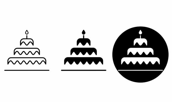 outline silhouette Birthday cake icon set isolated on white background vector