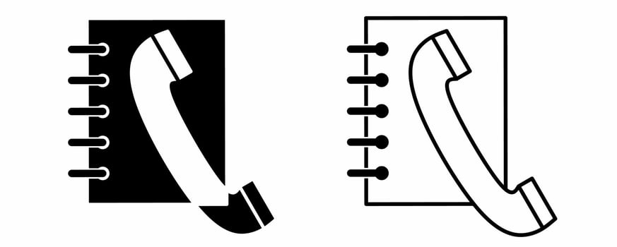 outline silhouette phone book icon set isolated on white background.black white phone book flat icon vector