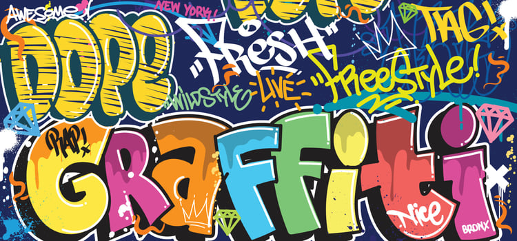 Colorful Graffiti Wall Art Background Street Art Hip-Hop Urban Vector Illustration Background. Seamless amazing graffiti art background