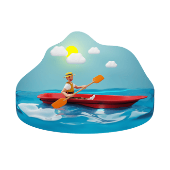 Man do river rafting, 3D character illustration png