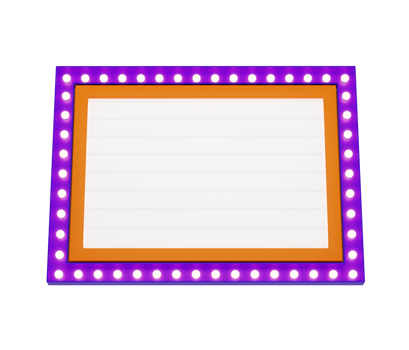 3d retro orange signboard with glowing yellow light bulb . Concept of billboard design for cinema, casino, marquee or nightclub . 3d high quality render png