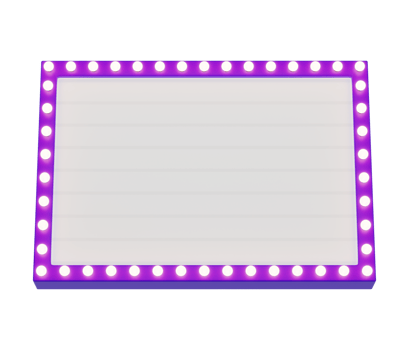 3d retro violet  signboard with glowing yellow light bulb . Concept of billboard design for cinema, casino, marquee or nightclub . 3d high quality render png