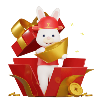 Chinese new year with a rabbit coming out of a surprise box png