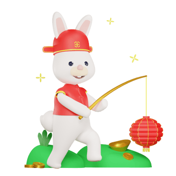 Chinese new year with a rabbit walking carrying a lantern png