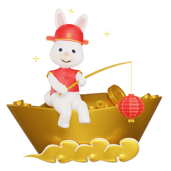Chinese new year with a rabbit sitting on gold png