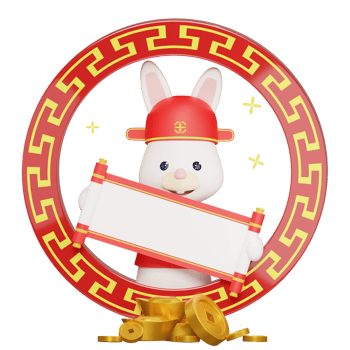 Chinese new year with a rabbit carrying a scroll png