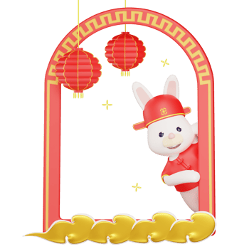 Chinese new year with a rabbit come out from the window png