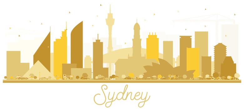 Sydney Australia City skyline golden silhouette. vector