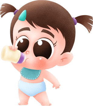 Cartoon Baby character. Cute baby holding milk bottle png
