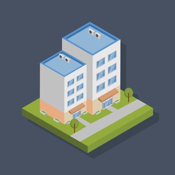 Commercial buildings - Isometric 3D illustration. vector