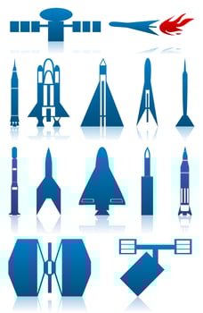 Set of icons on a theme space of dark blue colour. A vector illustration