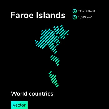 Vector abstract map of Faroe Islands with mint striped texture and black background