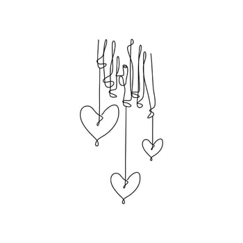 Heart Shaped Hand Draw One Continuous Line. Valentines day concept. Love Minimalist Contour Art. Vector illustration. suitable for wall art, decorations, t-shirts, mugs