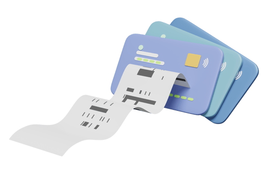 3d credit card stack with invoice, paper receipt, electronic bill payment isolated. 3d render illustration png