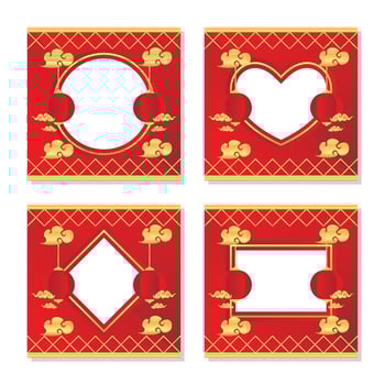 Chinese new year concept poster Vector illustration. gradient red heart with white frame on lantern ornament geometric background. Sale banner, greeting card