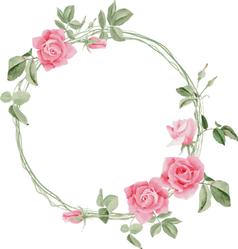 watercolor blooming pink rose branch flower bouquet wreath frame png