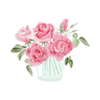 watercolor pink rose flower bouquet in glass vase for valentines day vector