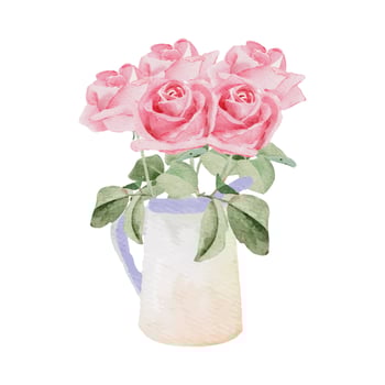 watercolor pink rose flower bouquet in jar vase for valentines day vector