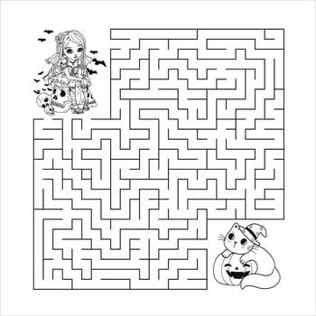 Cute cartoon maze game. Labyrinth. Funny game for children education. Vector illustration